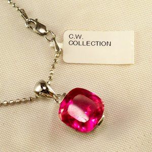 New Vintage Charles Winston Dark Pink Cubic Zirconia Silver Necklace